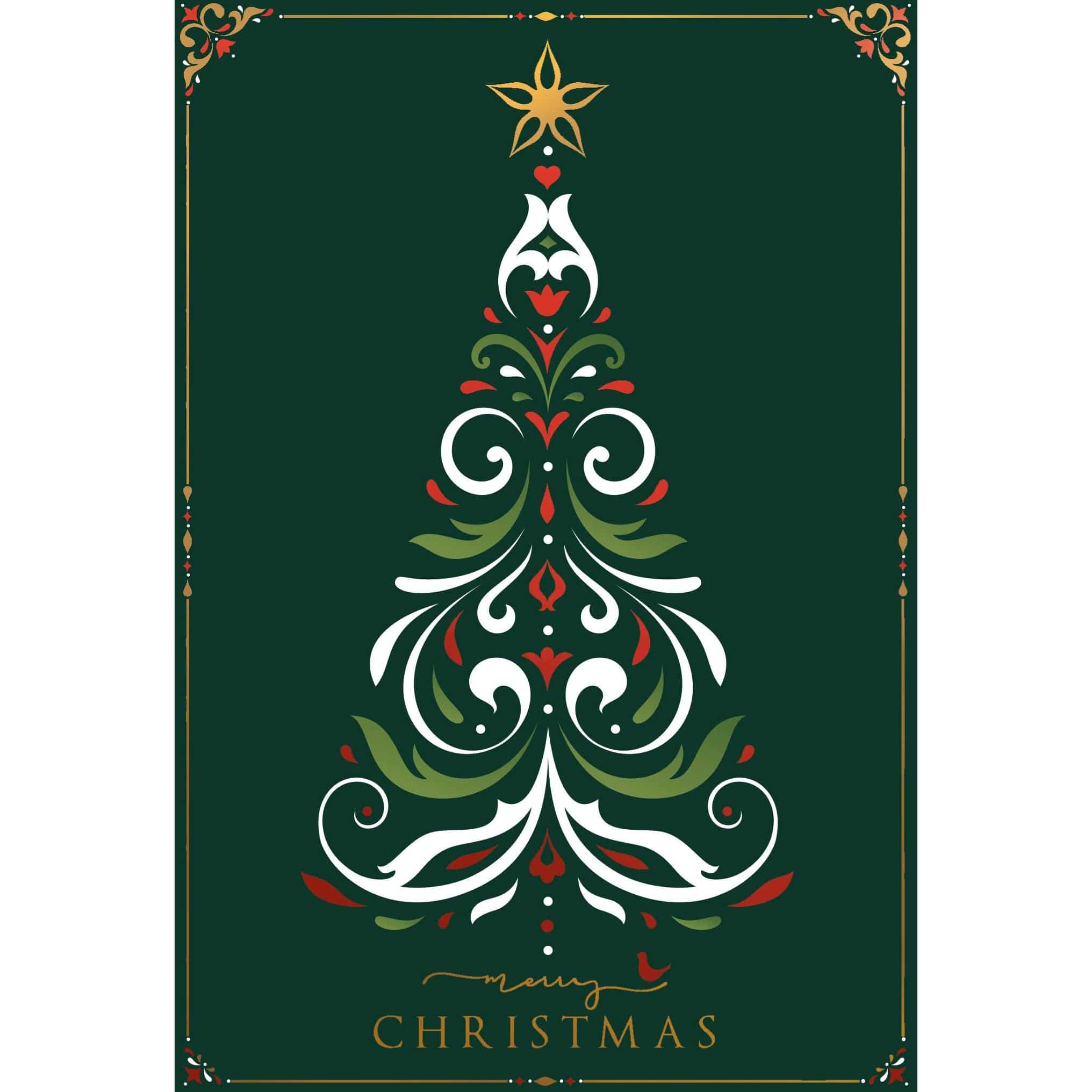 Pictura Filigree Tree Christmas Card featuring intricate silver tree design on a festive holiday greeting card.